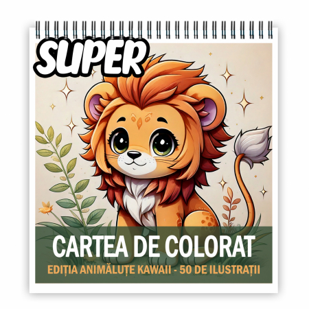 Super si Mega Carti de Colorat - Super cartea de colorat antistres , Mix de 50 de ilustratii cu Animalute Kawaii, 106 pagini