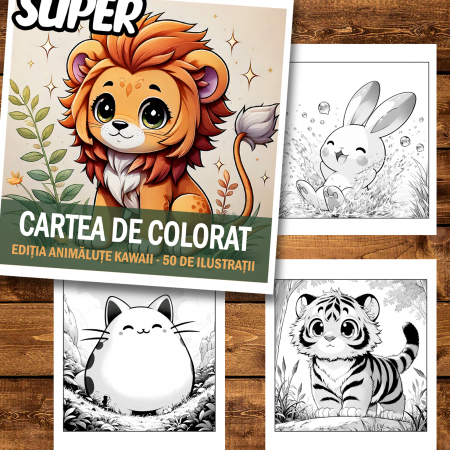 Super cartea de colorat antistres , Mix de 50 de ilustratii cu Animalute Kawaii, 106 pagini [1]