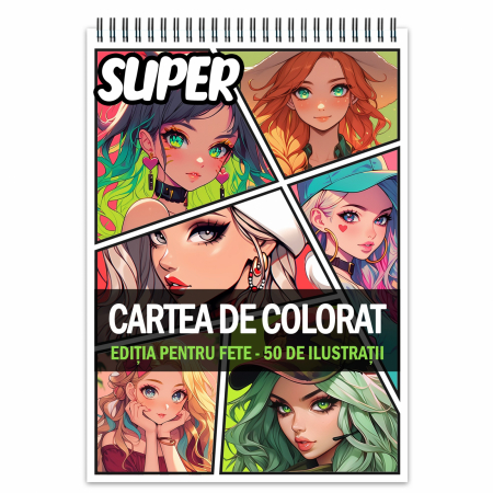 Super si Mega Carti de Colorat - Super cartea de colorat pentru fete, un mix de 50 de ilustratii, 106 pagini