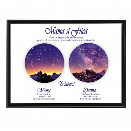 Harta Stelelor - Tablou personalizat cu harta stelelor, model mama si fiica