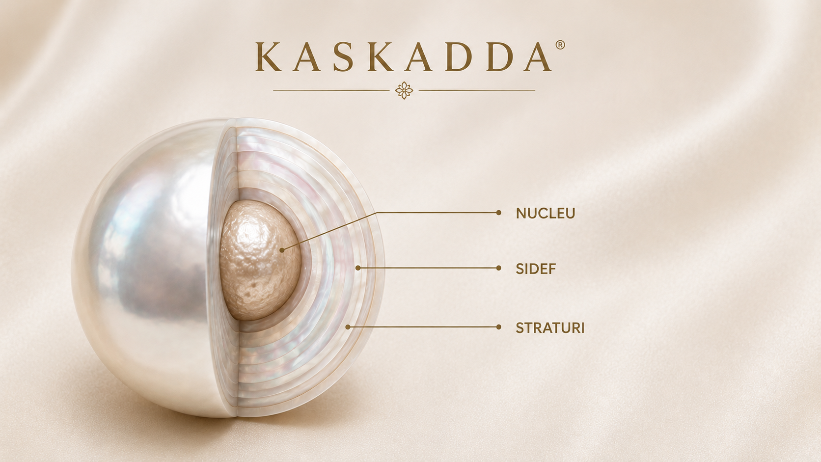 Structura unei perle naturale de cultură: nucleu, sidef și straturi de sidef | KASKADDA®