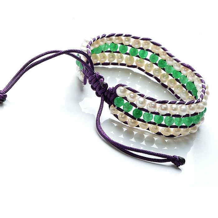 Brățară Perle și Jad Natural Malaesian, Triplă [3]