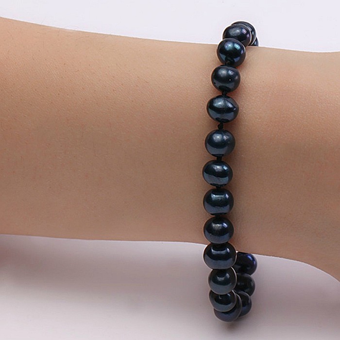 Brățară Perle Naturale Negre și Închizătoare Argint 925 [2]