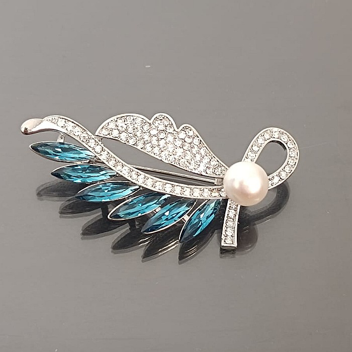 Brosa Blue Accents cu Perla Naturala Alba Mare, de 9-10 mm [2]