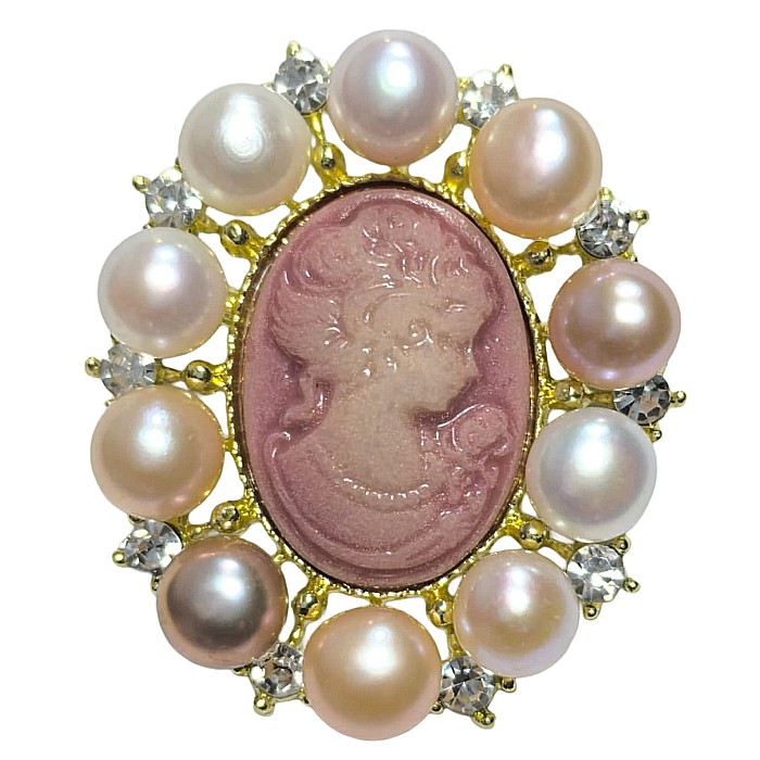 Brosa camee roz cu perle naturale multicolore [1]