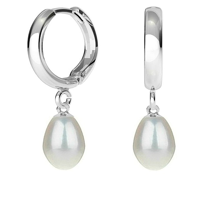 Cercei Perle Albe Teardrop, Tip Creole, Argint 925 | KASKADDA® [2]