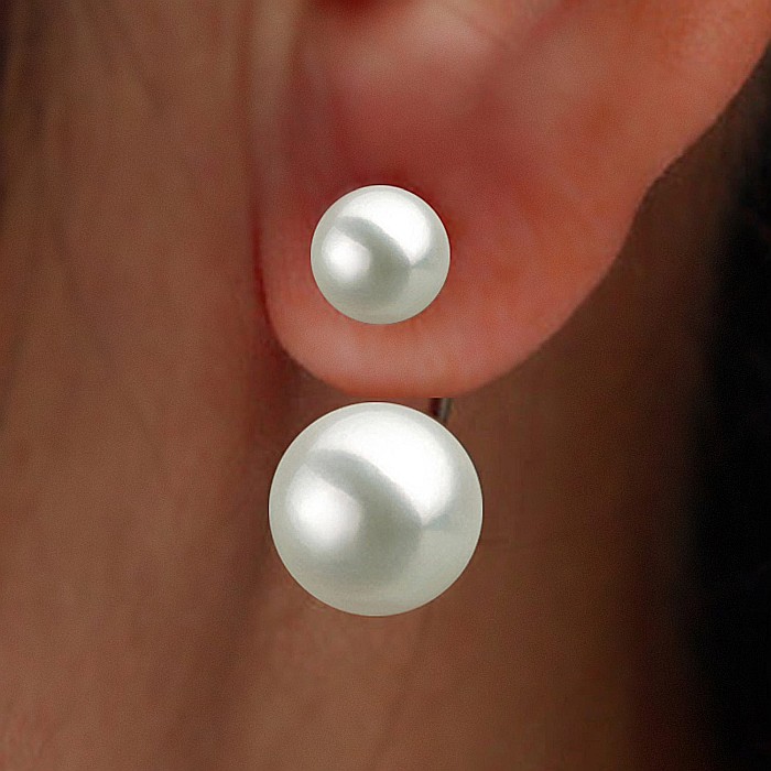 Cercei Perle Albe Double 2 în 1, 7–10 mm, Argint 925 Placat cu Platină | KASKADDA® [6]