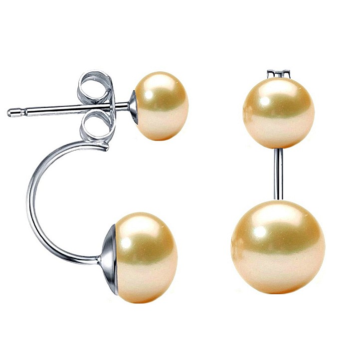 Cercei Perle Crem Double 2 în 1, 7–10 mm, Argint 925 Placat cu Platină | KASKADDA® [3]