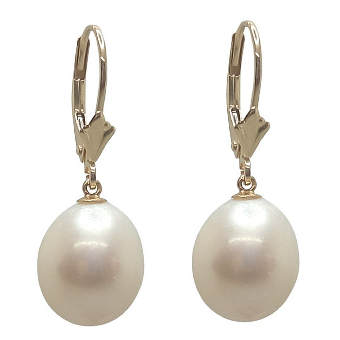 Cercei Perle Mari de 12/9 mm, Rare, Albe și Aur Galben 14K, Forma Lacrimă | KASKADDA® [8]