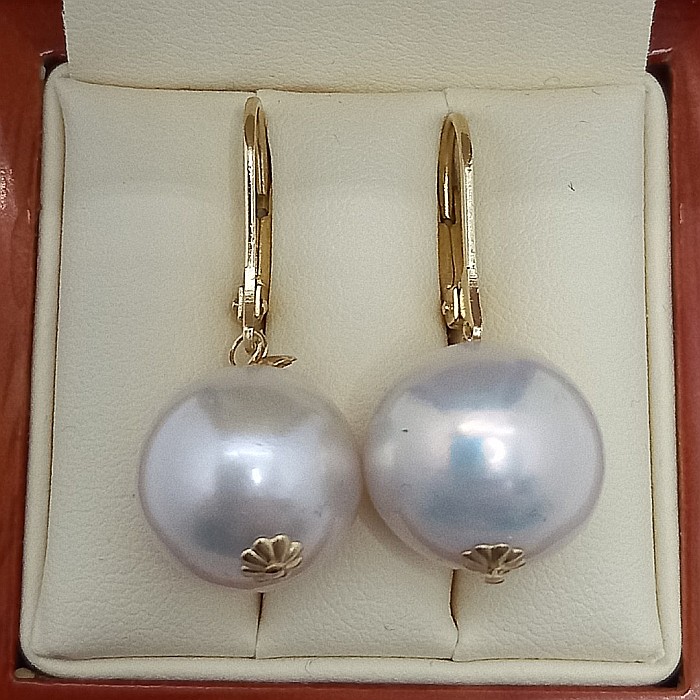 Cercei Perle Mari, Rare Edison de 13,5–14 mm și Aur Galben 14K, Spectacol Natural | KASKADDA® [4]