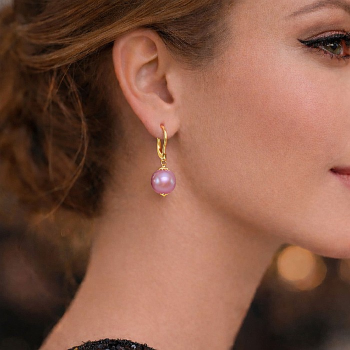 Cercei Perle Mari, Rare Edison Lavandă de 11,5–12 mm și Aur Galben 14K | KASKADDA® [2]