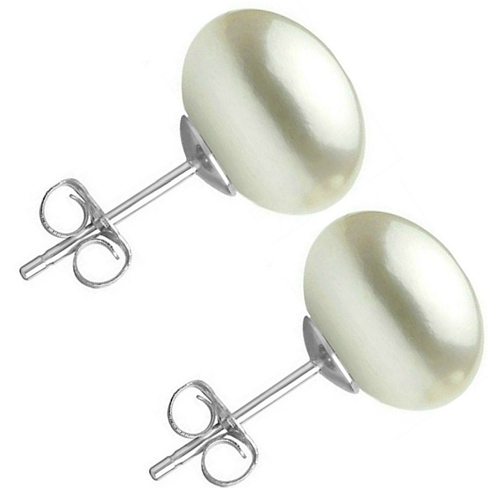 Cercei Perle Mari, Naturale, 9–10 mm, Buton AAA, Aur Alb 14K (aur 585), Tip Șurub | KASKADDA® [5]
