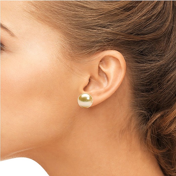 Cercei Perle Naturale Mari, Crem, de 9–10 mm, Buton, AAA, Aur 14K (aur 585), Tip Șurub | KASKADDA® [6]