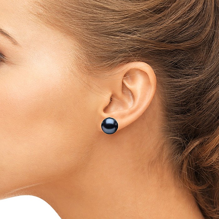 Cercei Perle Mari, Negre, 9–10 mm, Buton, AAA, Aur 14K (aur 585), Tip Șurub | KASKADDA® [5]