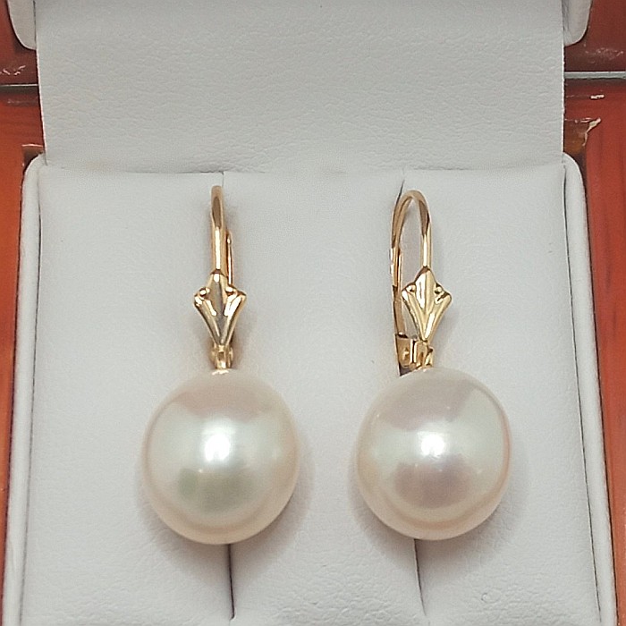 Cercei Perle Mari, Albe, Naturale, de 11/9 mm, AAA+, Aur 14K (aur 585), Forma Lacrimă | KASKADDA® [3]