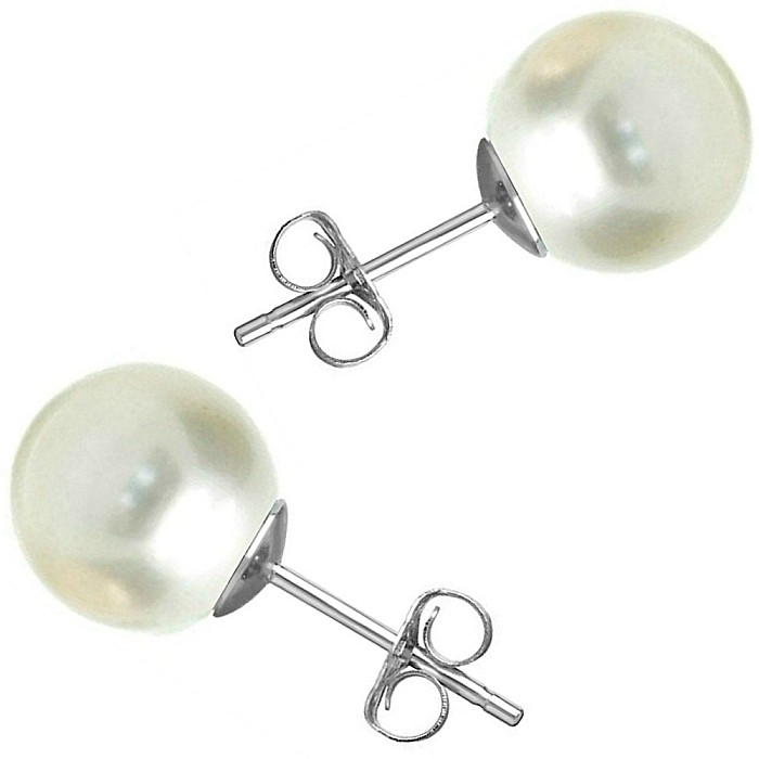 Cercei Perle Naturale 8–8,5 mm, Rotunde AAA, Aur Alb 14K (aur 585) | KASKADDA® [3]