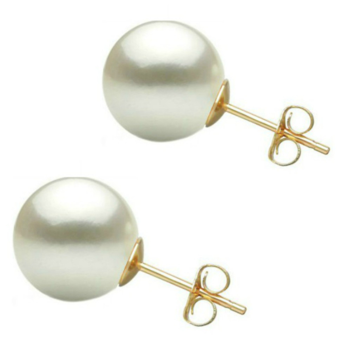 Cercei Perle Naturale Albe 8-8.5 mm, Rotunde, Calitate AAA, Aur 14K (aur 585)   KASKADDA
