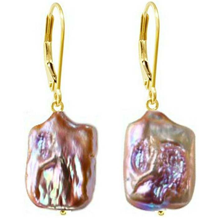 Cercei Perle Naturale Baroque Multicolore 16,5×25 mm, Aur 14K (aur 585), Tortiță Închisă | KASKADDA® [1]