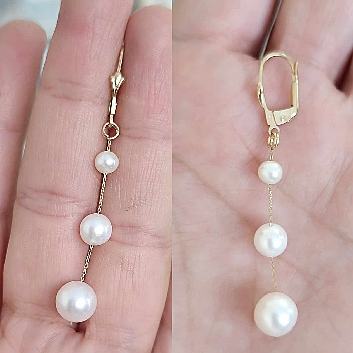 Cercei Perle Naturale Lungi Tripli, Aur 14K (aur 585) | KASKADDA® [4]
