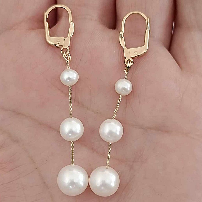 Cercei Perle Naturale Lungi Tripli, Aur 14K (aur 585) | KASKADDA® [3]