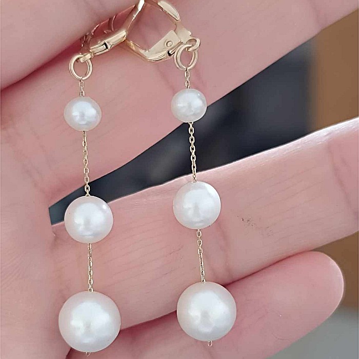 Cercei Perle Naturale Lungi Tripli, Aur 14K (aur 585) | KASKADDA® [2]