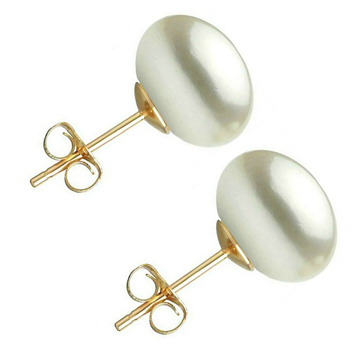 Cercei Perle Naturale Mari, Albe, 9–10 mm, Buton AAA, Aur 14K (aur 585), Tip Șurub | KASKADDA® [5]