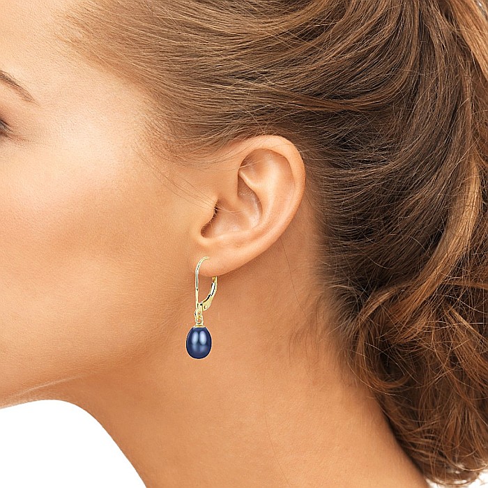 Cercei Perle Negre 8/5 mm, Formă Lacrimă, Aur 14K (aur 585), Calitate AAA  | KASKADDA® [3]