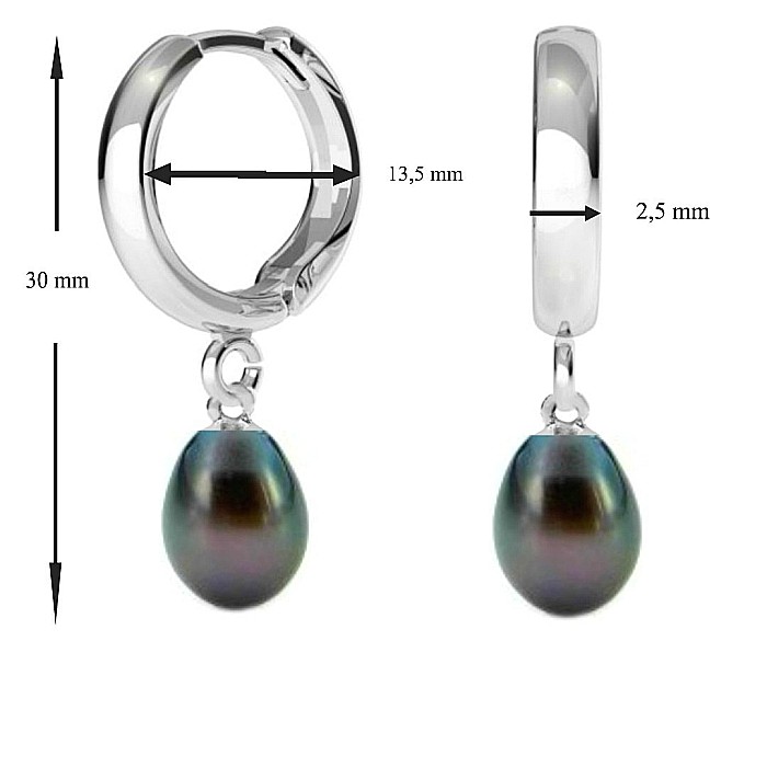 Cercei Perle Negre Teardrop, Reflex Albăstrui, Tip Creole, Argint 925 | KASKADDA® [3]