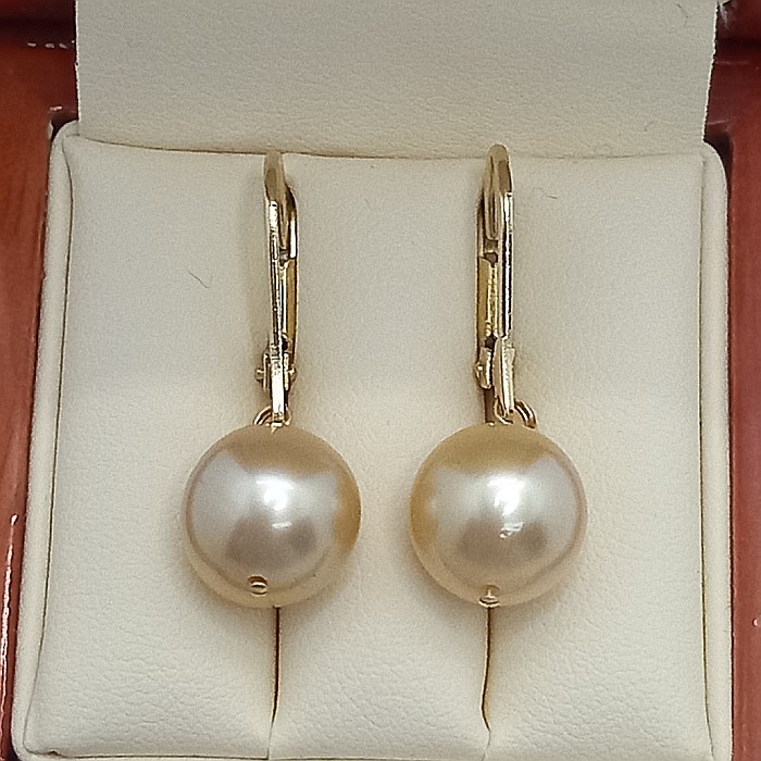 Cercei Perle South Sea Aurii de 10–10,5 mm și Aur Galben 14K, Forma Rotundă | KASKADDA® [3]