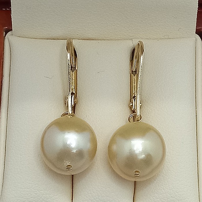 Cercei Perle Rare South Sea Aurii de 10,5–11 mm și Aur Galben 14K, Forma Rotundă | KASKADDA® [5]