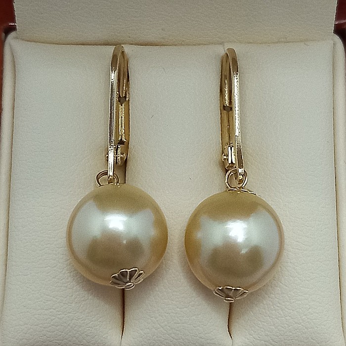 Cercei Perle South Sea Aurii de 10,5–11 mm și Aur Galben 14K, Perle Rare | KASKADDA® [5]