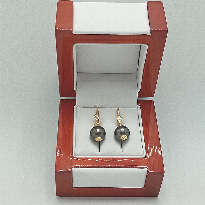 Cercei Perle Tahitiene de 9-10 mm și Aur Galben 14K, Forma Rotundă | KASKADDA® [4]