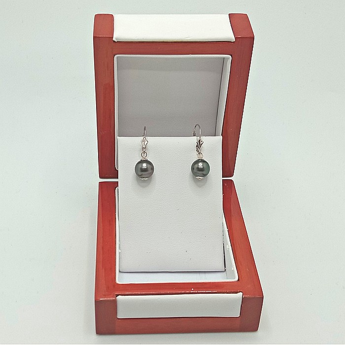 Cercei Perle Tahitiene de 8-9 mm și Aur Alb 14K, Forma Rotundă | KASKADDA® [3]