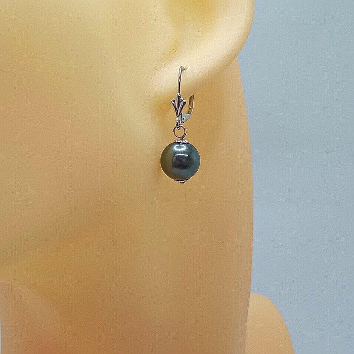 Cercei Perle Tahitiene de 8-9 mm și Aur Alb 14K, Forma Rotundă | KASKADDA® [2]