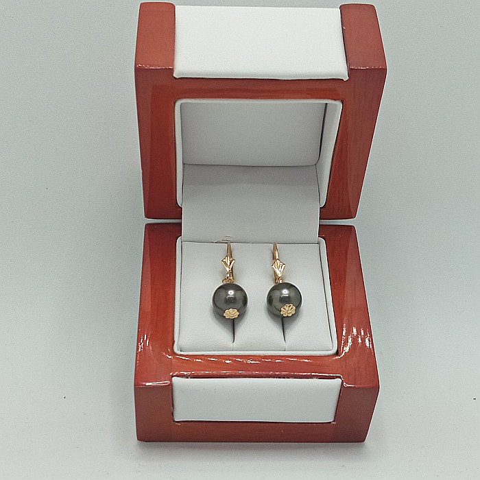 Cercei Perle Tahitiene de 8-9 mm și Aur Galben 14K, Forma Rotundă | KASKADDA® [4]