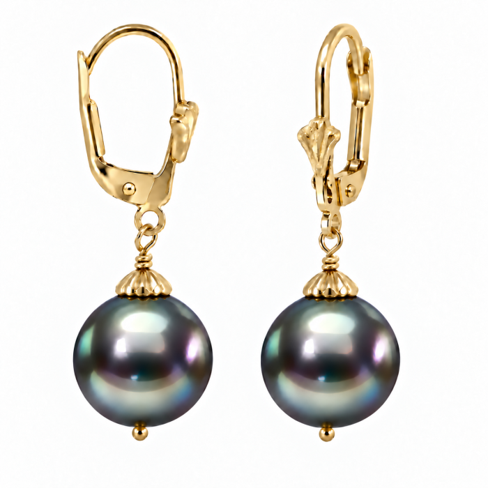 Cercei Perle Tahitiene de 8-9 mm si Aur Galben 14K, Forma Rotunda   KASKADDA