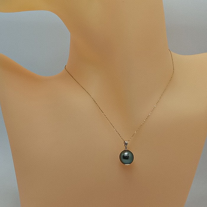Colier cu Pandantiv Aur si Perlă Naturală Tahitiană 10-11 mm, AAA, Aur Galben 14K cu Pandantiv | KASKADDA® [5]
