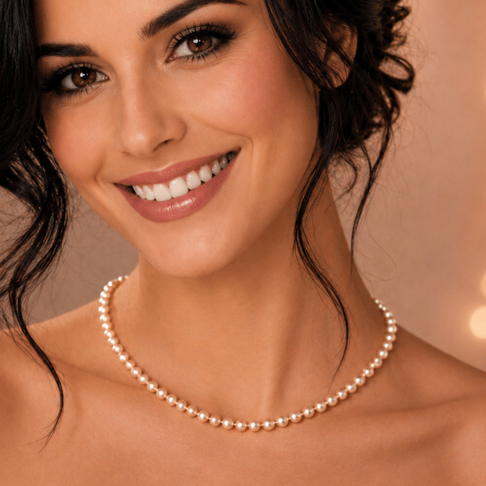 Colier cu Perle Crem la Baza Gatului, de 4-5 mm, Perle Rare, Calitate AAA+, Aur 14K   KASKADDA