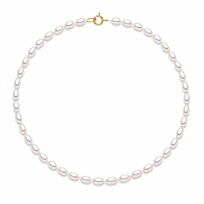 Colier cu Perle Ovale Albe la Baza Gatului, de 6/4 mm, Calitate AAA, Aur 14K | KASKADDA® [5]