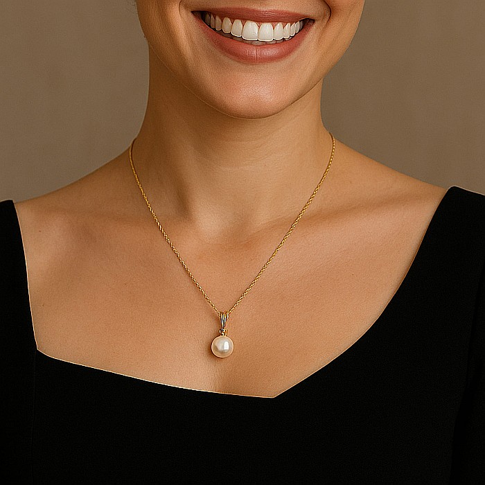 Colier Perla Naturală Albă, 10–10,5 mm, Aur 14K (aur 585) | KASKADDA® [3]