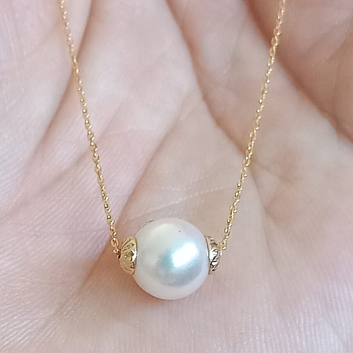 Colier Perla Naturala Alba 7–8 mm, Calitate AAA, Aur 14K | KASKADDA® [2]