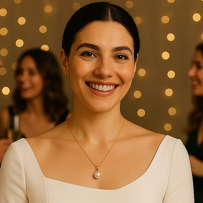 Colier Perla Naturală Albă, 8 mm, Calitate AAA, Aur 14K (aur 585) | KASKADDA® [5]