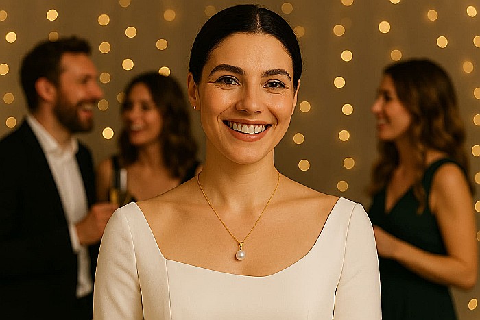 Colier Perla Naturală Albă, 8 mm, Calitate AAA, Aur 14K (aur 585) | KASKADDA® [3]