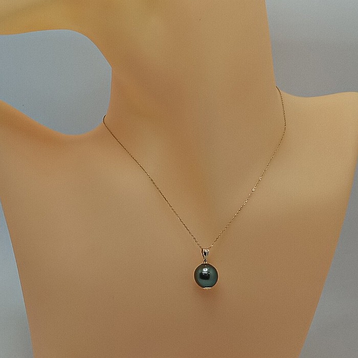 Colier Perlă Naturală Tahitiană 9-10 mm, AAA, Aur Galben 14K cu Pandantiv | KASKADDA® [5]