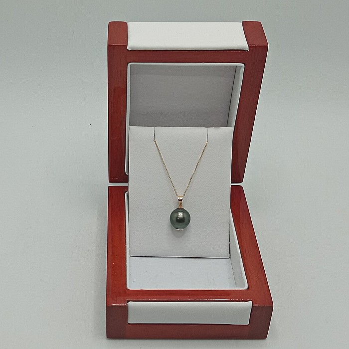 Colier Perlă Naturală Tahitiană 9-10 mm, AAA, Aur Galben 14K cu Pandantiv | KASKADDA® [2]