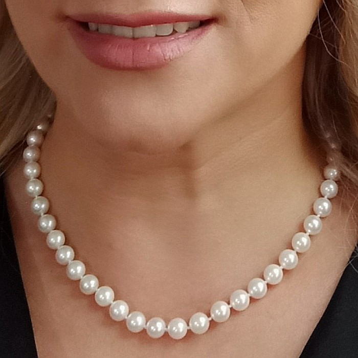 Colier Perle Akoya Japoneze, AAA, 7–7,5 mm, Aur Alb 14K | KASKADDA® [2]