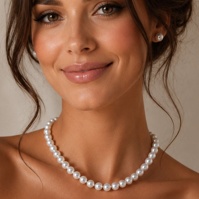 Colier Perle Akoya Japoneze, AAA, 7,5-8 mm, Aur Alb 14K   KASKADDA