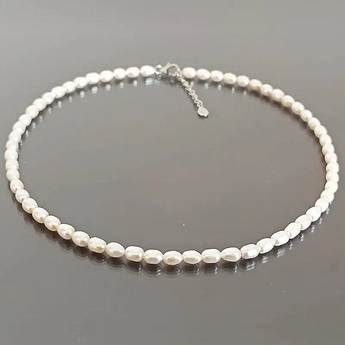 Colier Perle Naturale Albe 4/6 mm, Ovale, Închizătoare Argint 925 | KASKADDA® [8]