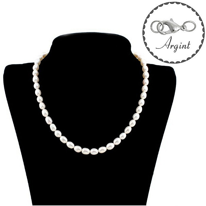 Colier Perle Naturale Albe 4/6 mm, Ovale, Închizătoare Argint 925 | KASKADDA® [2]