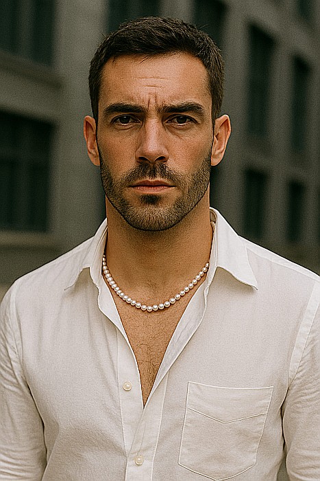 Colier Perle Bărbați, Albe, 6–7 mm, Argint 925, Ajustabil cu Lănțișor | KASKADDA® [6]